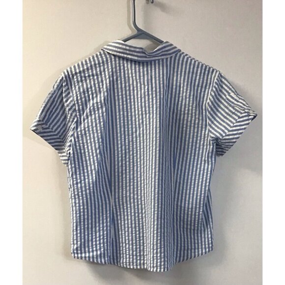 Vintage Talbots Petites PS Button Down Striped Crop Top Shirt 🩵 - Picture 4 of 4